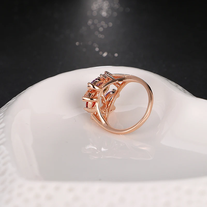 Emmaya Fashion Top Sale Colorful Rose Gold Color AAA Zircon Wedding bijoux Rings Jewelry For Women Gift