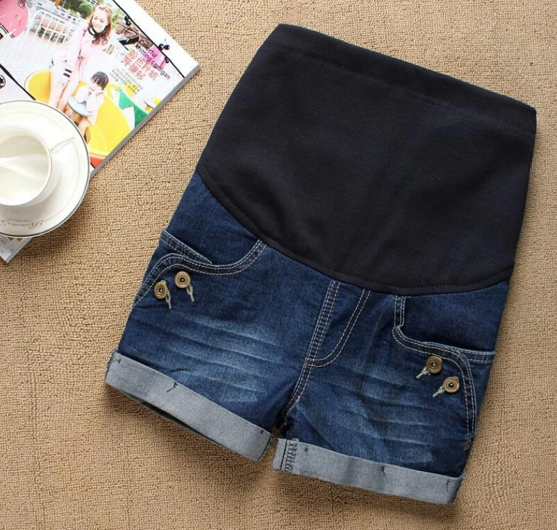 Pantalones vaqueros cortos de embarazada para mujer, ropa de maternidad informal, pantalones cortos de cintura ajustable, simples, delgados, para el