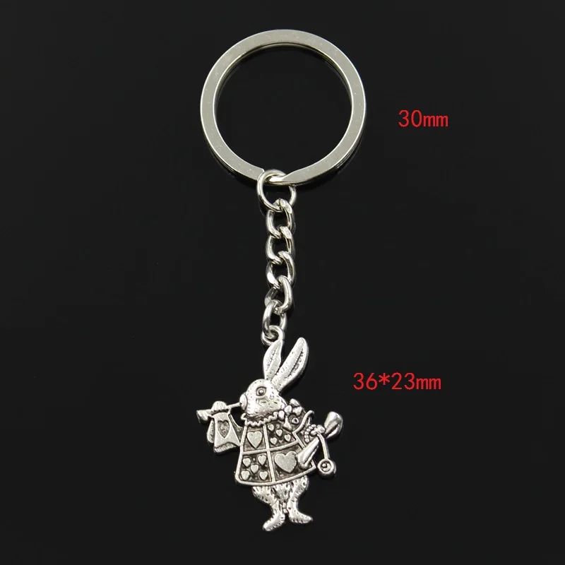 Fashion 30mm Key Ring Metal Key Chain Keychain Jewelry Antique Silver Color Plated Musical Rabbit Trumpet 36x23mm Pendant