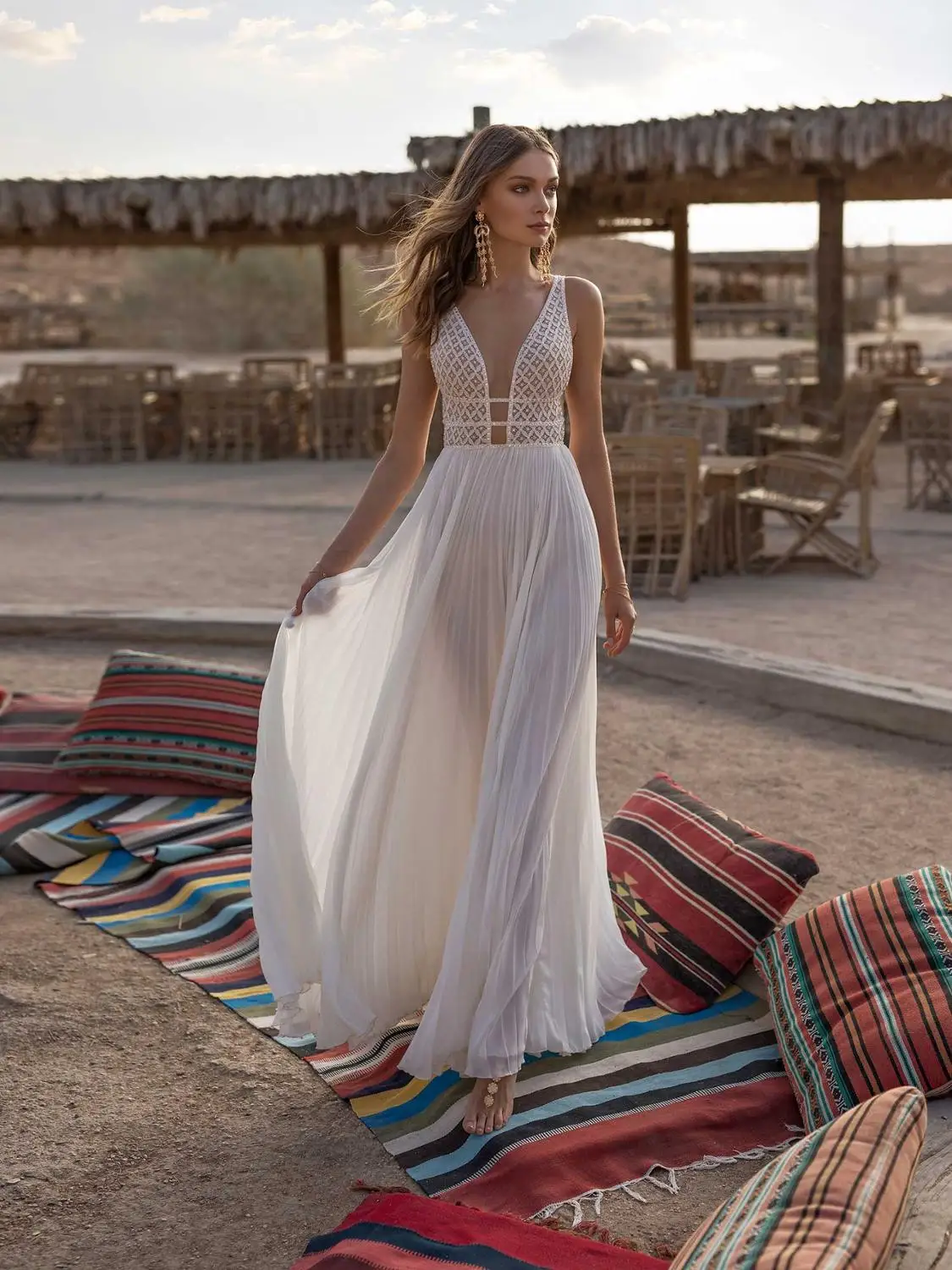 Vestidos De novia bohemios con escote en V, vestidos De novia sexis De gasa con Espalda descubierta, para playa De línea a vestido De novia, 2019