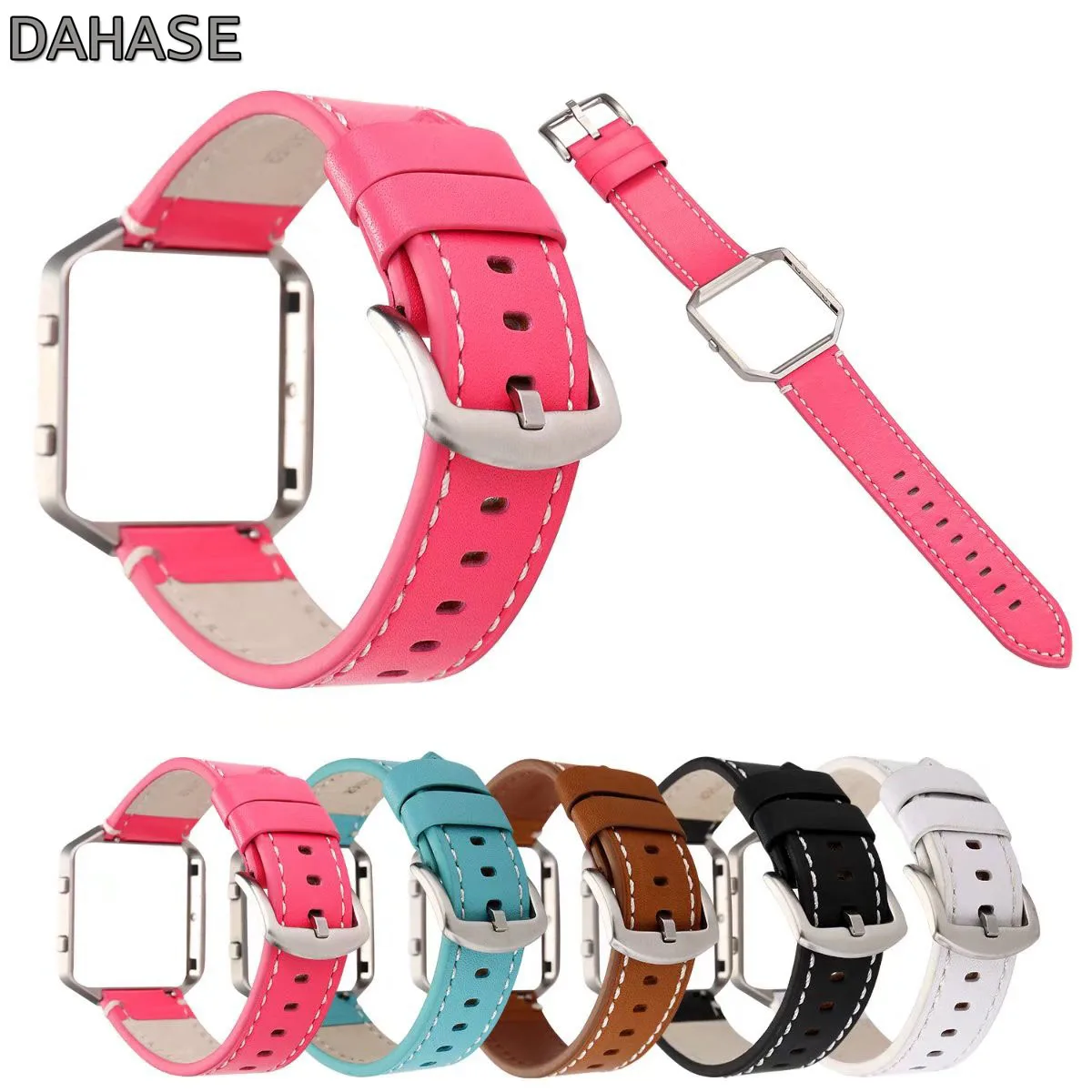 DAHASE Metal Frame Cover Cowhide Genuine Leather Watch Band for Fitbit Blaze Replacement Strap Bracelet