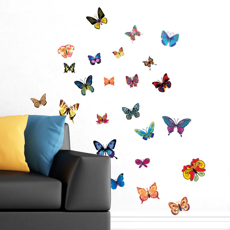 18PCS Color Butterflies Wall Stickers For Living Room Kid Bedroom DIY Refrigerator Switch Washing Machine  Home Decor 10*50cmCM