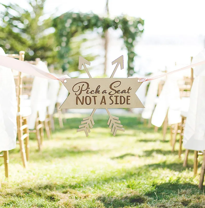 

Wedding Sign for Aisle Pick a Seat Not a Side for Ceremony Sign - Wedding Ceremony Sign in Rustic Boho Arrow Design
