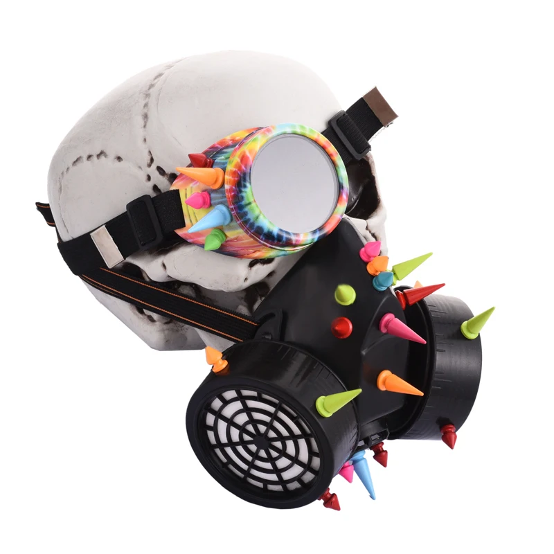 Punk Black Man Brille Gesicht Staub Gasmaske Steampunk Kostüme Nieten Brille Spikes Maske Set Party Halloween Zubehör Goth