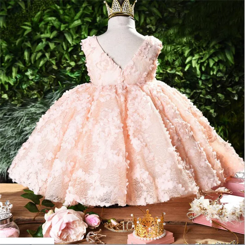 Baby Girls Dress 1st Birthday Wedding Party Princess Dress 3D Flower Lace  Kids Dresses For Girls Teenage Dresses Ball Gown