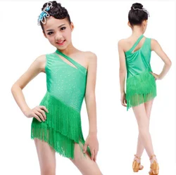 Girls Sequined Tassels Latin Dance Competition dress Kids Ballroom Tango Salsa Fringe costumesDress child dancewear outfits