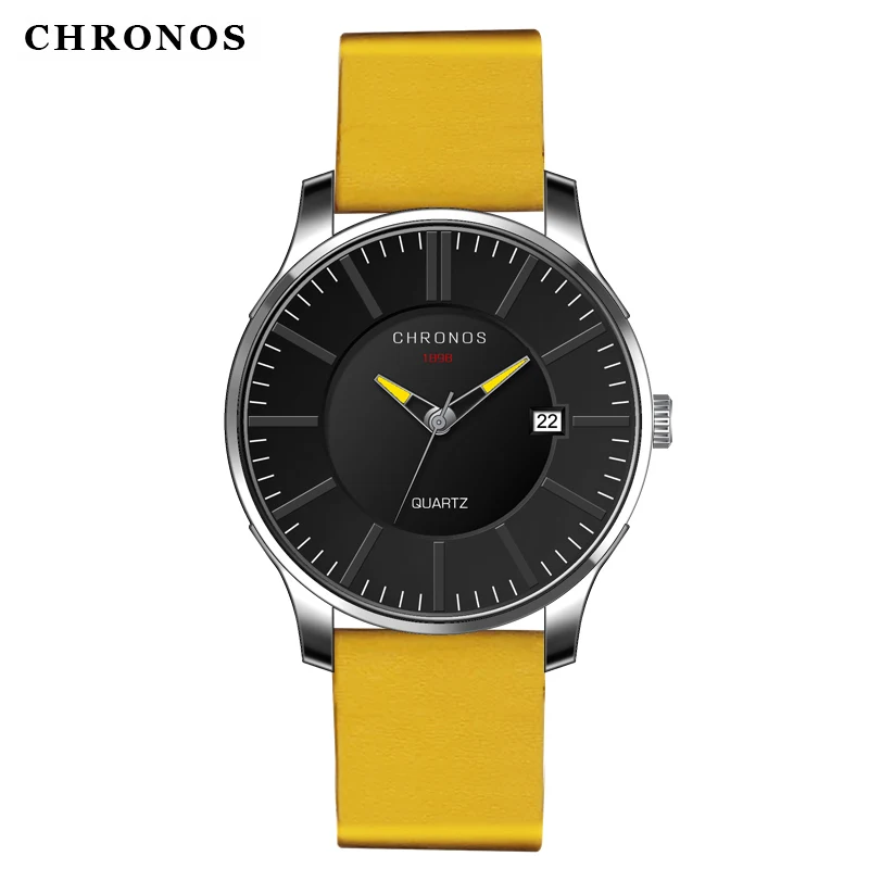 CHRONOS – montre de Sport étanche pour hommes, bracelet en cuir, mode, horloge saat relogio masculino reloj hombre