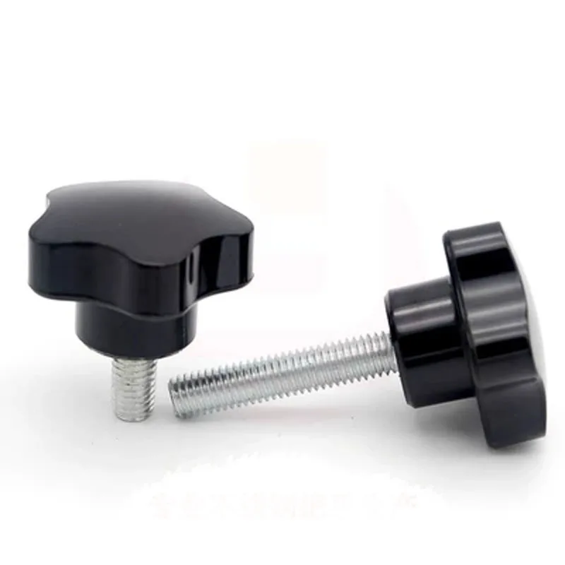 1PCS M12 Five-star handle Plum blossom rubber head twist screw Adjustable handles Stainless steel Pentagonal knob