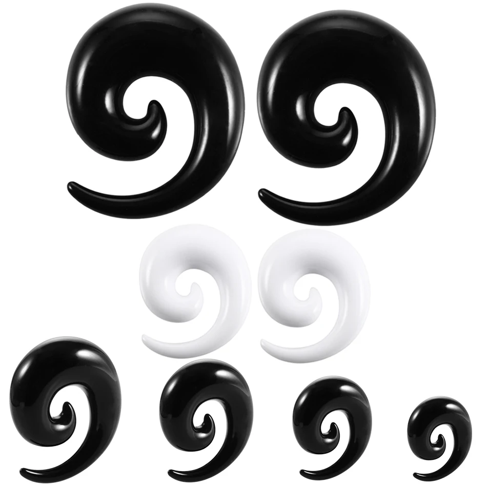 2pcs Black White Acrylic Spiral Ear Gauges Ear Tapers Stretching Plugs And Tunnel Expanders Body Piercing Jewelry(1.2-20mm)