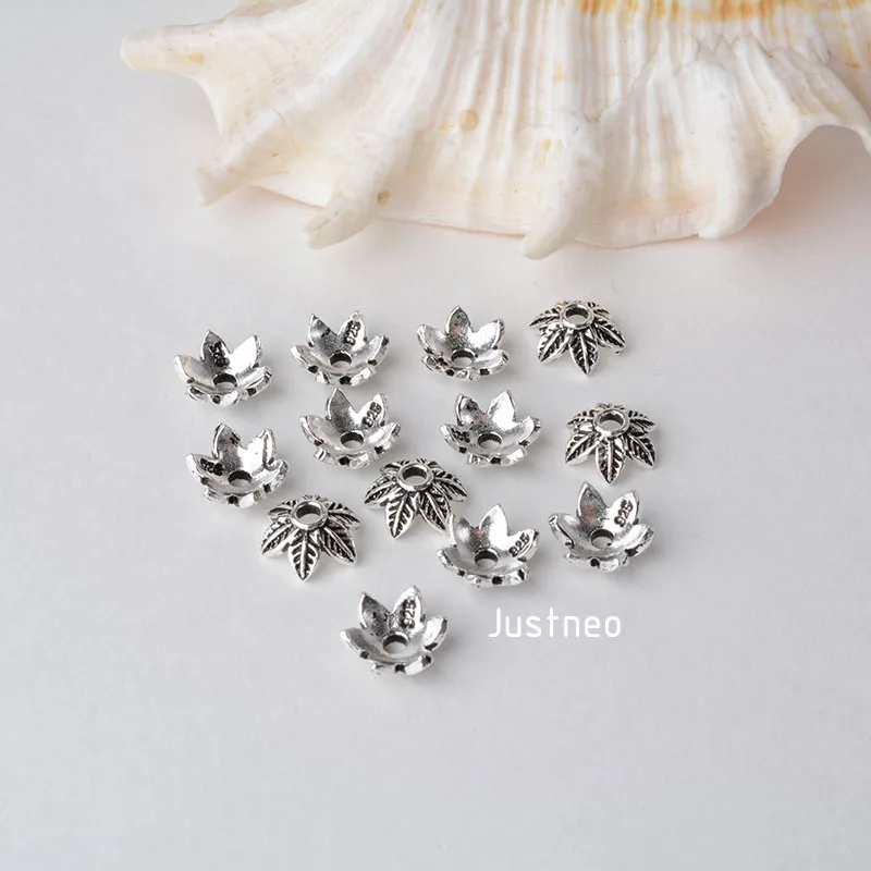 solid 925 sterling silver Leaves bead cap,Thai Silver spacer bead caps,jewelry diy silver findings/components