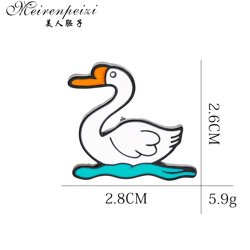 Meirenpeizi Badges Animal duck Swim Custom Brooches Bag Clothes Lapel Pin Punk Black White Jewelry Gift