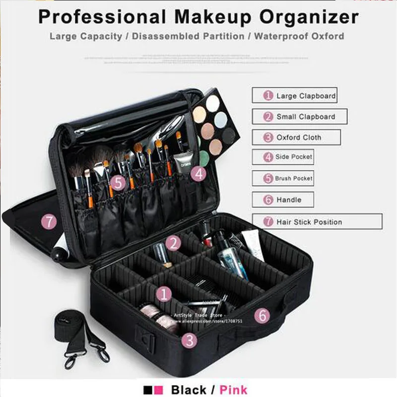 Professional Makeup Case Large Capacity Hand Make Up Organizer Toiletry Shoulder Bag Portable Travel Cosmetic Box For Suitcase