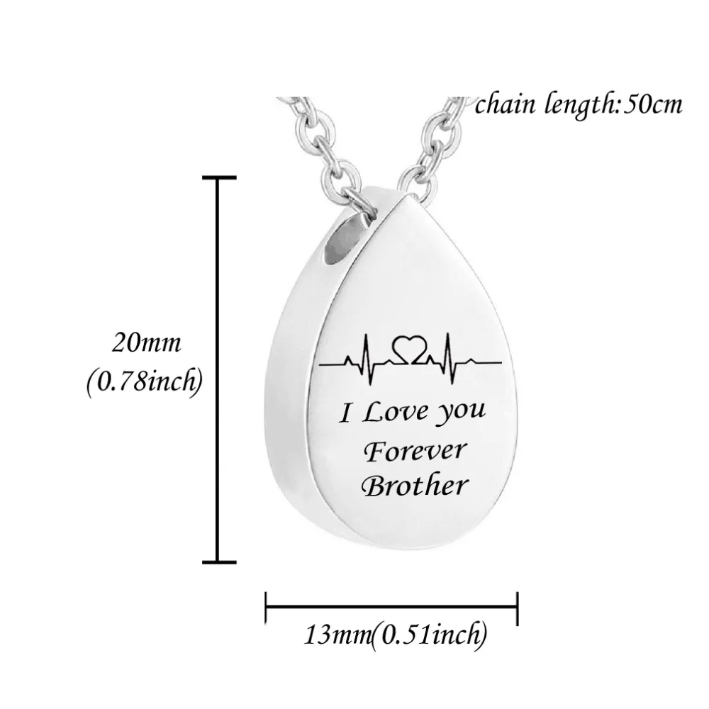 Water droplets Pendant Cremation Urn Jewelry Necklace with Funnel Filler Kit Ashes Keepsake Memorial- i love you forever