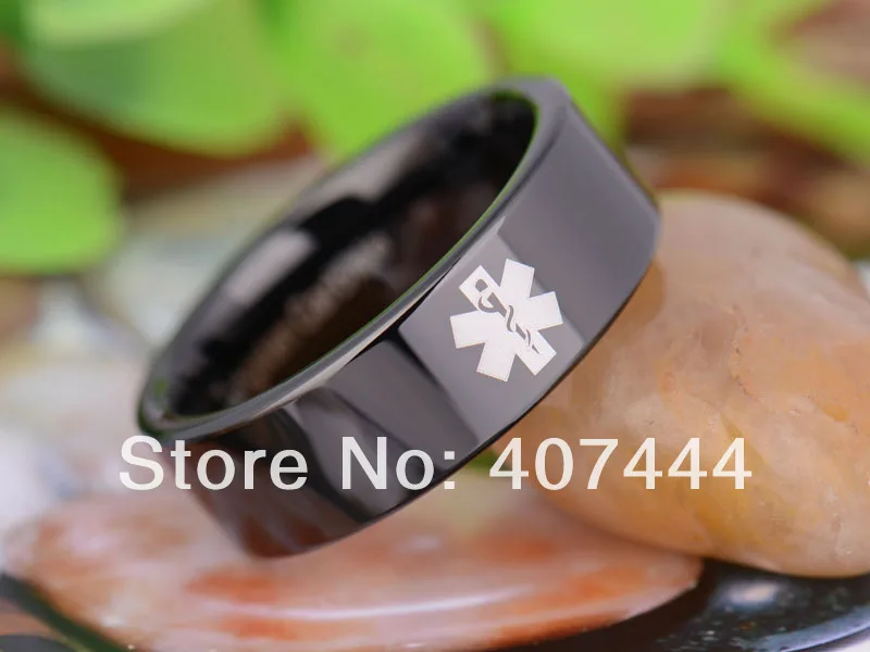 

Free Shipping YGK JEWELRY Hot Sales 8MM Black Pipe Medical Alert New New Men's Tungsten Carbide Wedding Ring