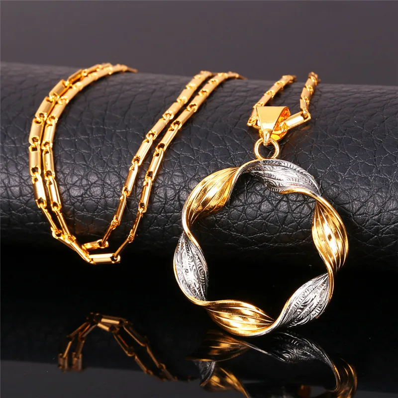 Kpop 2 Tone Necklace Basketball Wives Gold Color Twisted Trendy Round Necklaces & Pendants For Women P238