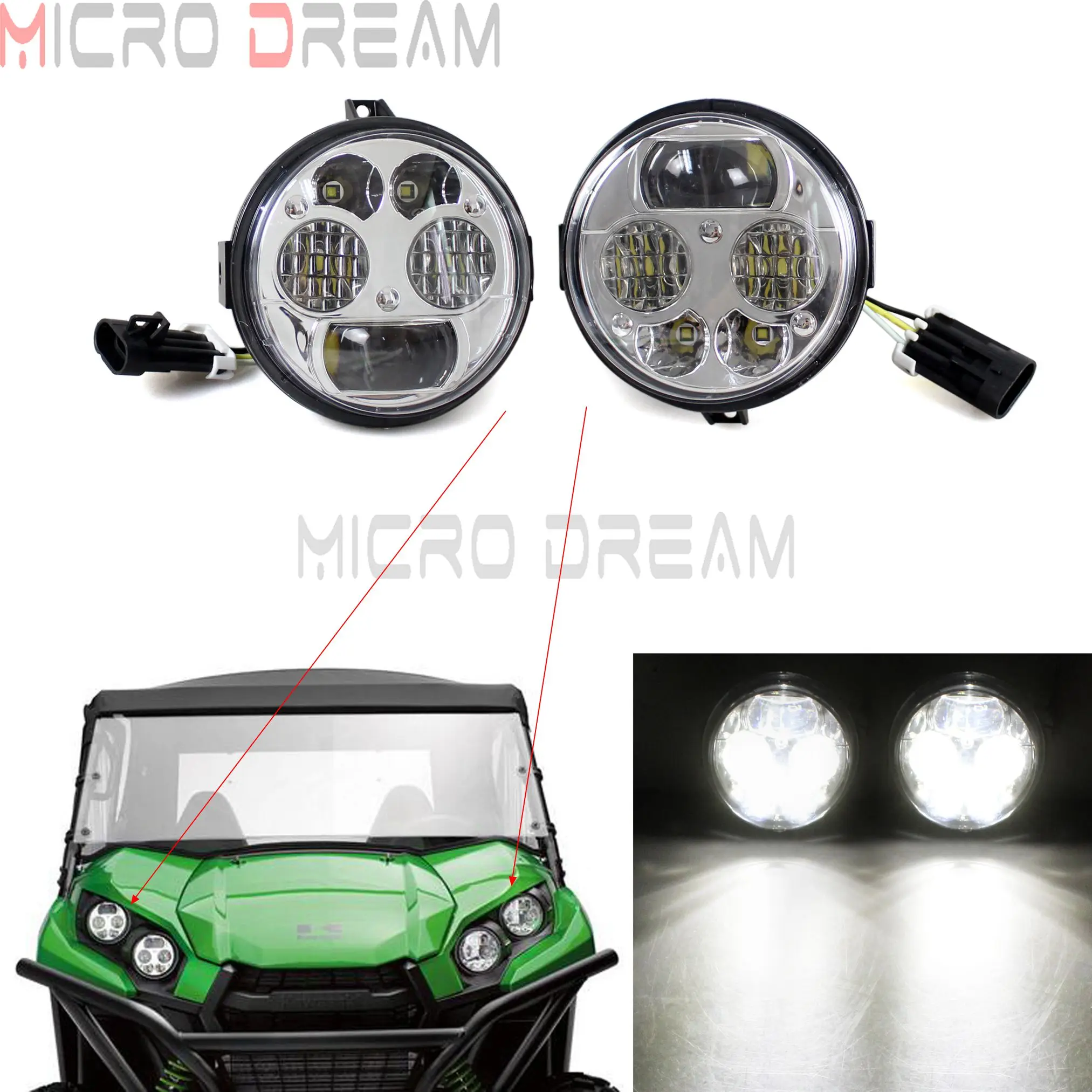 1 pair UTV & ATV Custom Chrome 6000K LED Headlight For Kawasaki Teryx4  Teryx 4 750 EPS LE 2012-2015  Brute Force 750 2012-2016