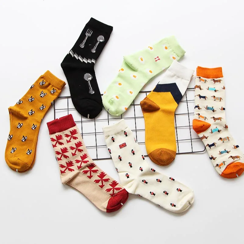 Harajuku – chaussettes en coton pour hommes, décontractées, motif dessin animé, pour Couple, ami, chien, pastèque, garde, feuille de mauvaises herbes