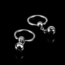 1 Pair 14G Stainless Steel Bell Charm Hoop Captive Bead Navel Nipple Ring Piercing