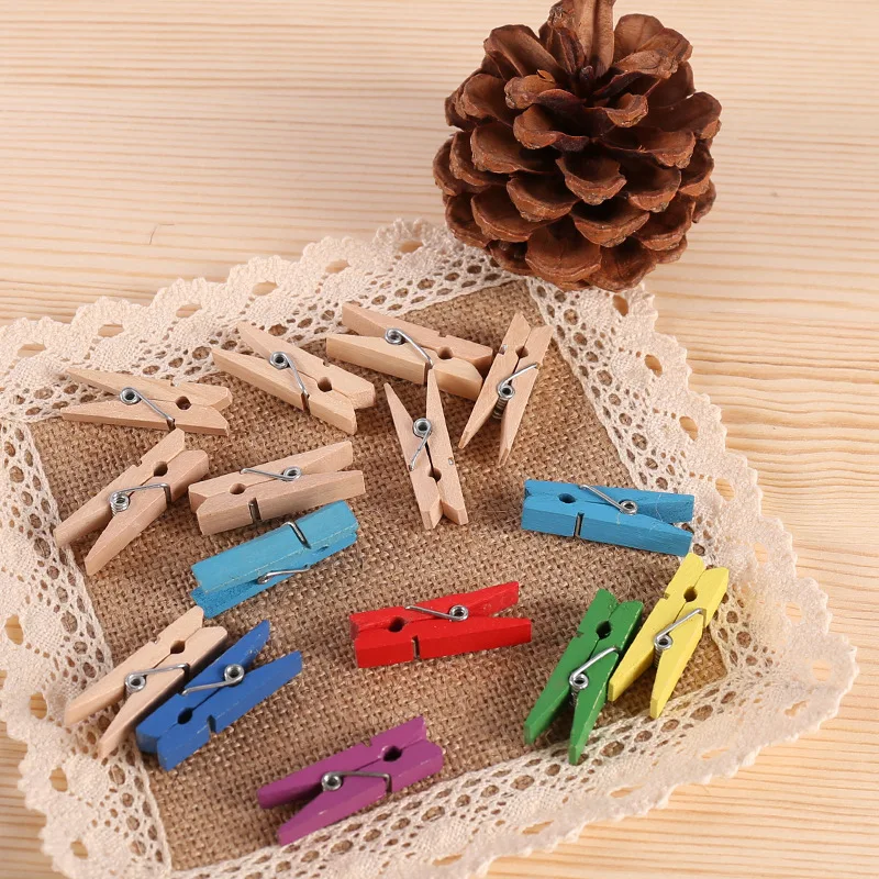 20 pcs DIYSmall Size 35mmX10mm Mini Natural Wooden Clips For Photo wall Clips Clothespin Craft Decoration Clips Pegs Wholesale