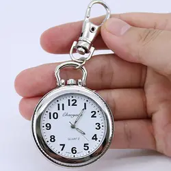 Reloj redondo de plata para hombre y mujer, pulsera de bolsillo con cadena colgante, de cuarzo, sencillo, de marca a la moda, para regalo, GL54