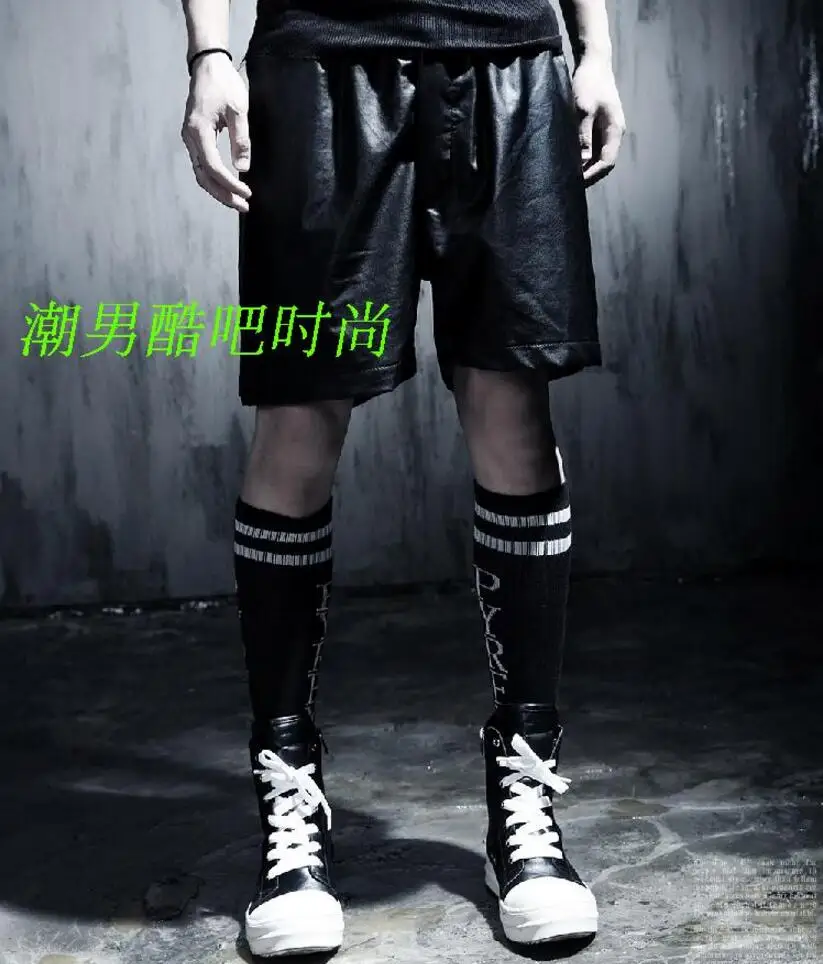 

27-46 New 2024 Men's Clothing Hair Stylist Fashion Personality PU Casual Shorts Plus Size Stage Singer Costumes