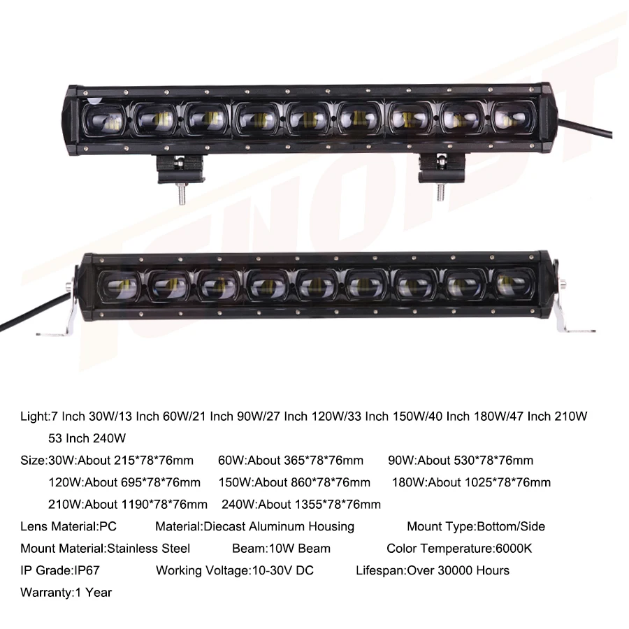 6D Lens 30W 60W 90W 120W 150W 180W 210W 240W Front Bumper Light Bar For Offroad ATV SUV Truck BUS Pickup 12/24V