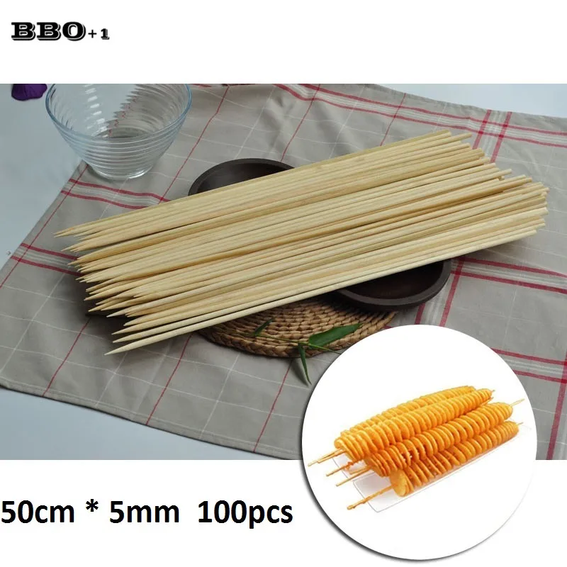 50cm x 5mm Long BBQ Grill Bamboo Skewers Tornado Potato Skewer Set Natural Wood BBQ Sticks Needle Barbecue Accessories Cook Tool