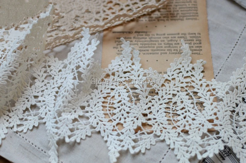 Wasserlöslicher Stickerei-Baumwollspitzenstoff, Beige und Weiß, DIY-Kleidungszubehör, 3 Yards, Breite 13 cm, RS1008 – Detail 3