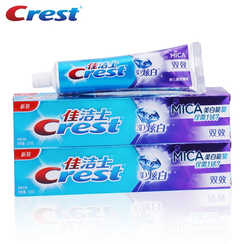 Crest 3D White Mica Double-Effect Toothpaste Fluoride Whitening Toothpastes Long Lasting Mint Flavor Toothpaste 120g*2 pcs