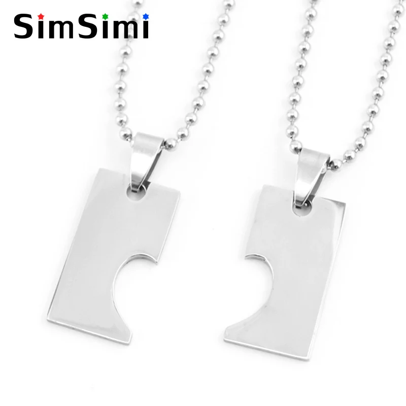 

Simsimi Lovers' pair couple Pendant hollow out heart in Rectangle print Necklace mirror polish stainless steel wholesale 50pcs