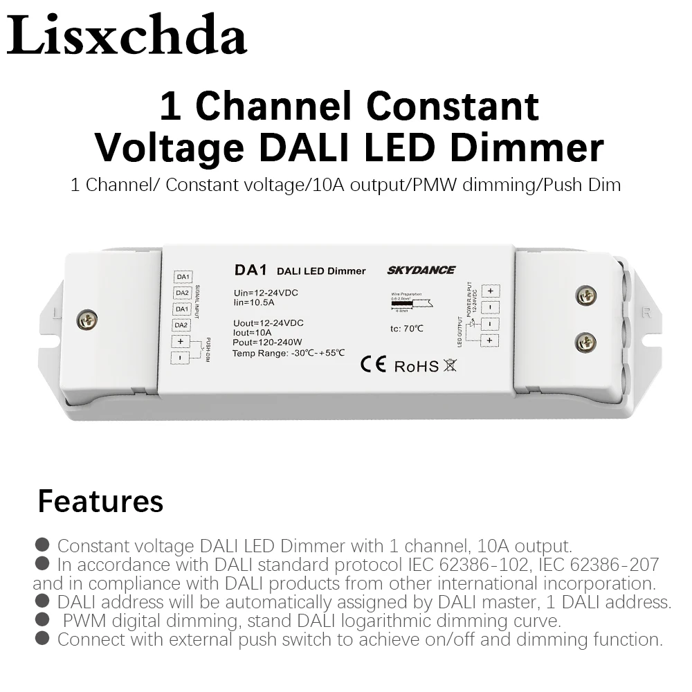 dimmable led controlador dimmer da1 canal de tensao constante escurecimento push dim protecao multipla 15a saida dc 12v 24v dali 01