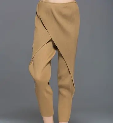 HOT SELLING Miyake Fashion fold pure color haroun pants nine minutes of pants  IN STOCK