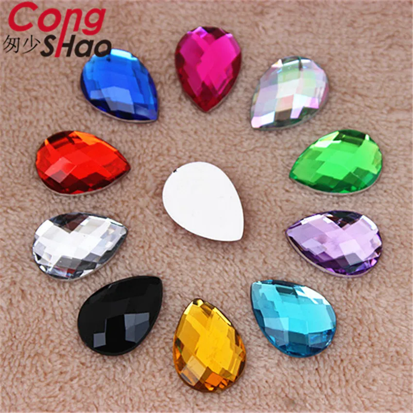 Cong Shao 200pcs 13*18mm Colorful Acrylic Rhinestone Trim Flatback Drop Stones And Crystals DIY Costume Button Decoration CS630