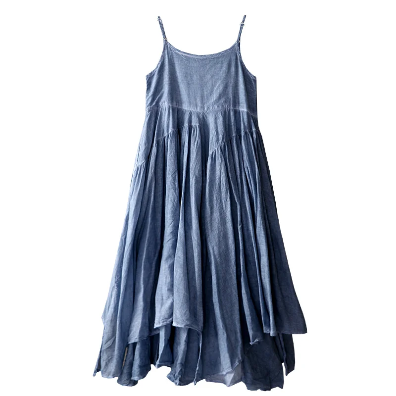 Makuluya Bohemia High Quality Cotton Linen Sleeveless Strap Vest  Holiday Beach Long Dress Women Female Summer Spring Vintage L