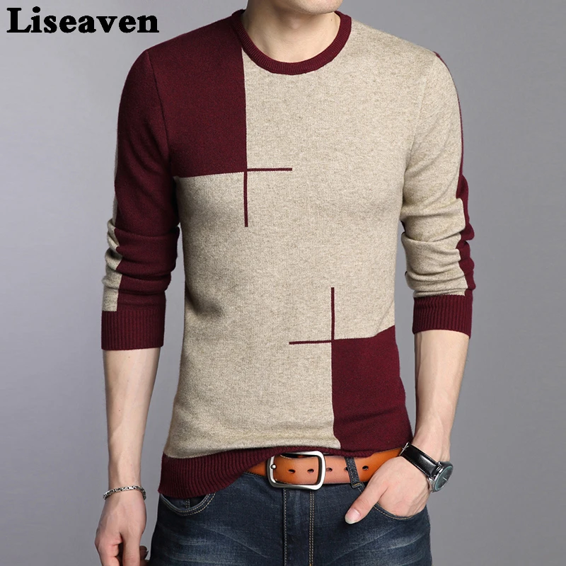 Liseaven suéter masculino, casual, com gola redonda, pulôver de manga comprida