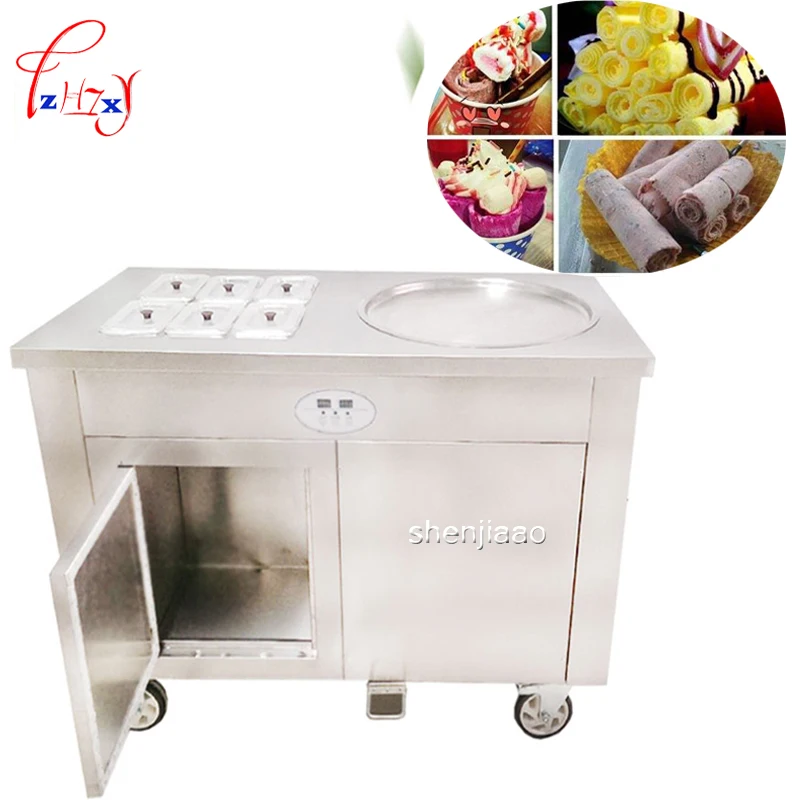 

CBJY-1D6A commercial fried ice cream roll fried yogurt machine a single pot with cold storage cabinet fried milk roll machine