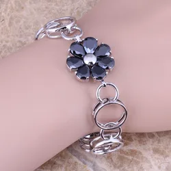 Magic Black Cubic Zirconia Silver Plated Link Chain Bracelet 7.5 inch Free Gift Bag S0675