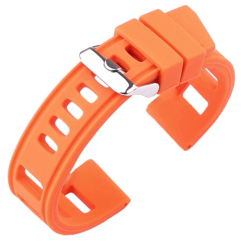 Rubber Watch Band Strap 20mm 22mm Orange Blue Black Women Men Waterproof Soft Silicone Watchbands Bracelet With Polished Buckle