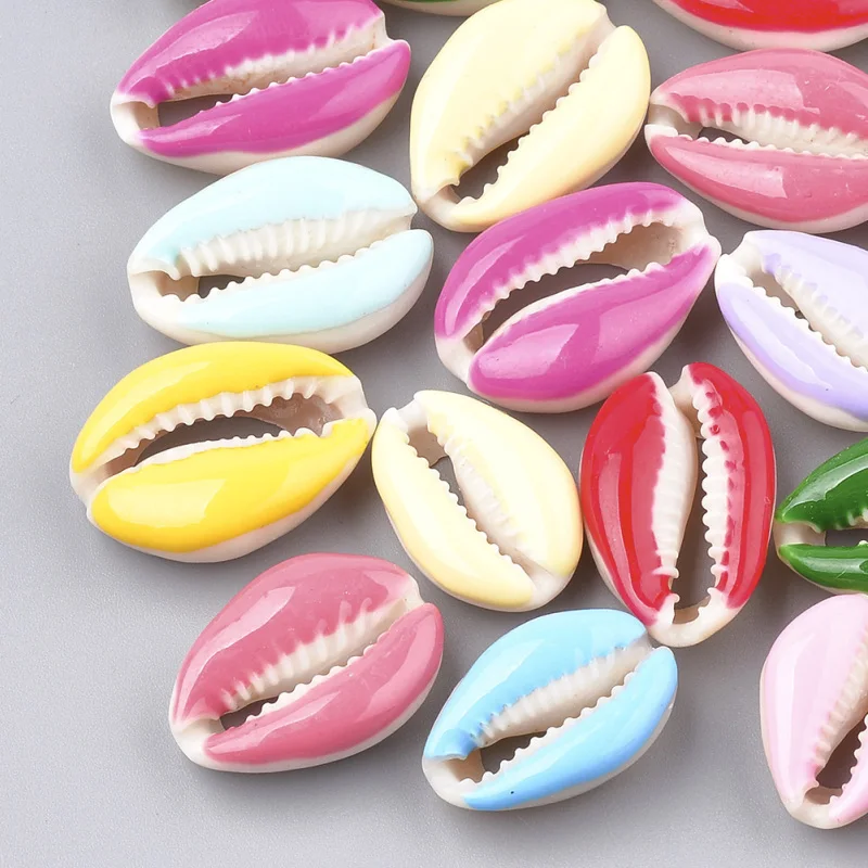 

100pc Cowrie Shell Beads for Jewelery bracelet necklace DIY Accessories,with Enamel No Hole/Undrilled 20~26x13~18x5~7mm F80