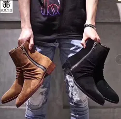 FR.LANCELOT New arrival 2020 boots men leather boots gentlemen Suede Leather ankle booties ancient style zip up low men boots