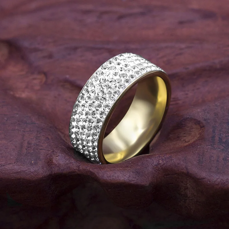 Women's 5 Rows Crystal Wedding Band Ring, Elegant Style