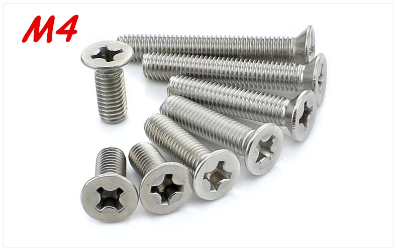 

500pcs/Lot Metric M4*6/8/10/12/14/16/20/22-40mm 304 Stainless Steel Cross Flat Head Countersunk Head Screw Bolts Free Shipping