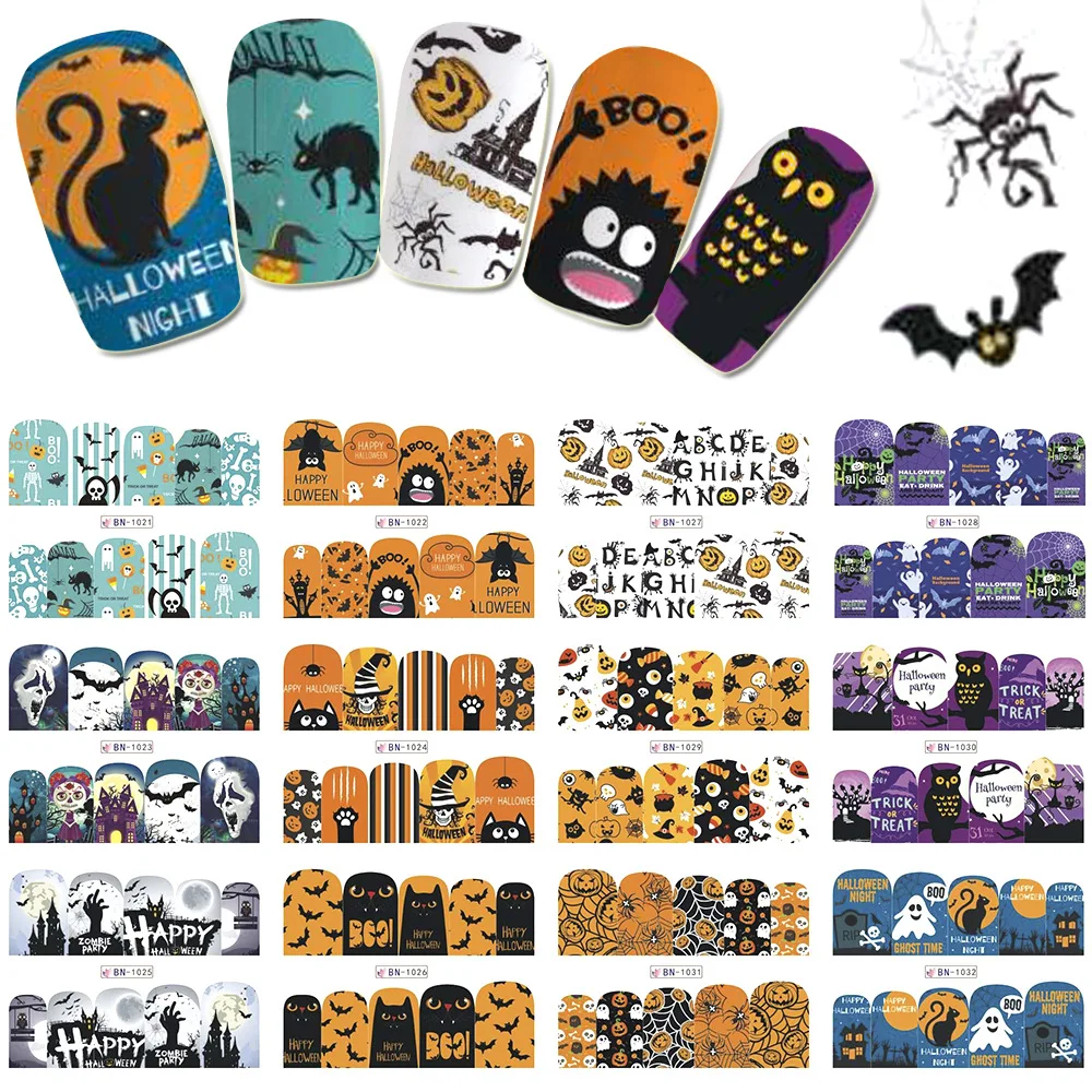 New arrival Halloween Manicure Sticker Pumpkin Bat Devil Cartoon Nail Care Polish Wrap Patch 12pcs/pack Nail Art foil sticker