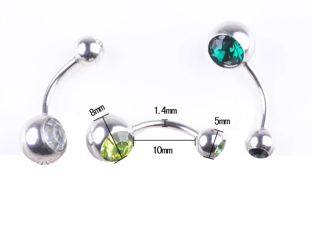 20pcs/lot 15G 1.4*10*5/8mm Titanium Crystal Stone Belly Button Rings Belly Bars Navel Piercing Body Jewelry Ombligo Nombril