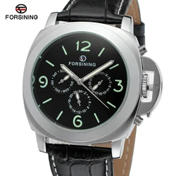 Forsining Men's Top Brand New Automatic Self-winding Genuine Leather Strap Fashion Casual Wristwatch With Date Week For Man Gift