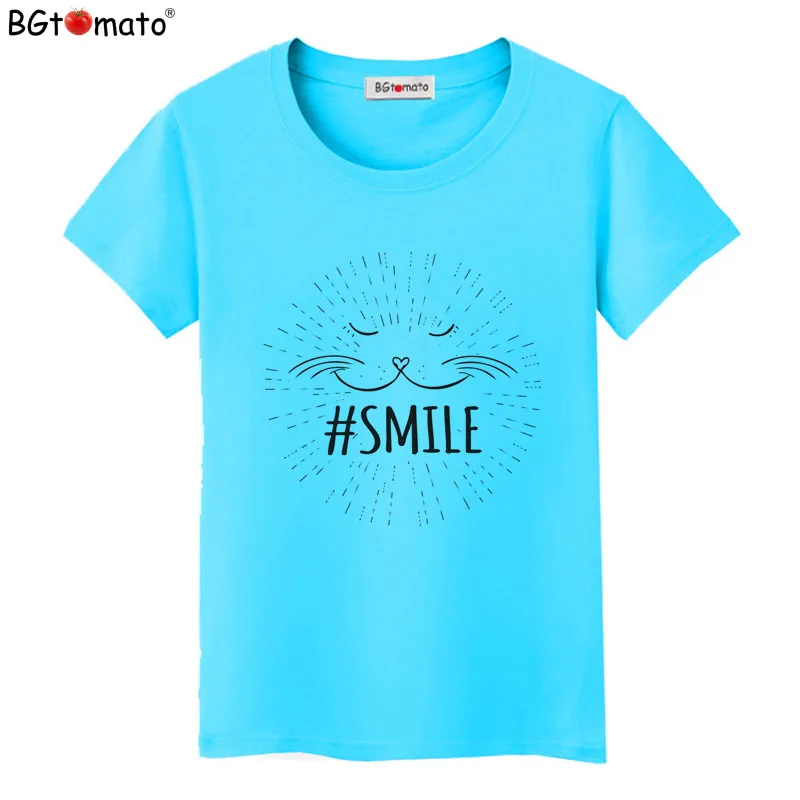 BGtomato Áo Mồ Hôi Smile Cat Áo Sơ Mi Thiết Kế Sáng Tạo Bán Áo Thun Nữ Thoáng Mát Mùa Hè Mới Thời Trang Áo Nữ