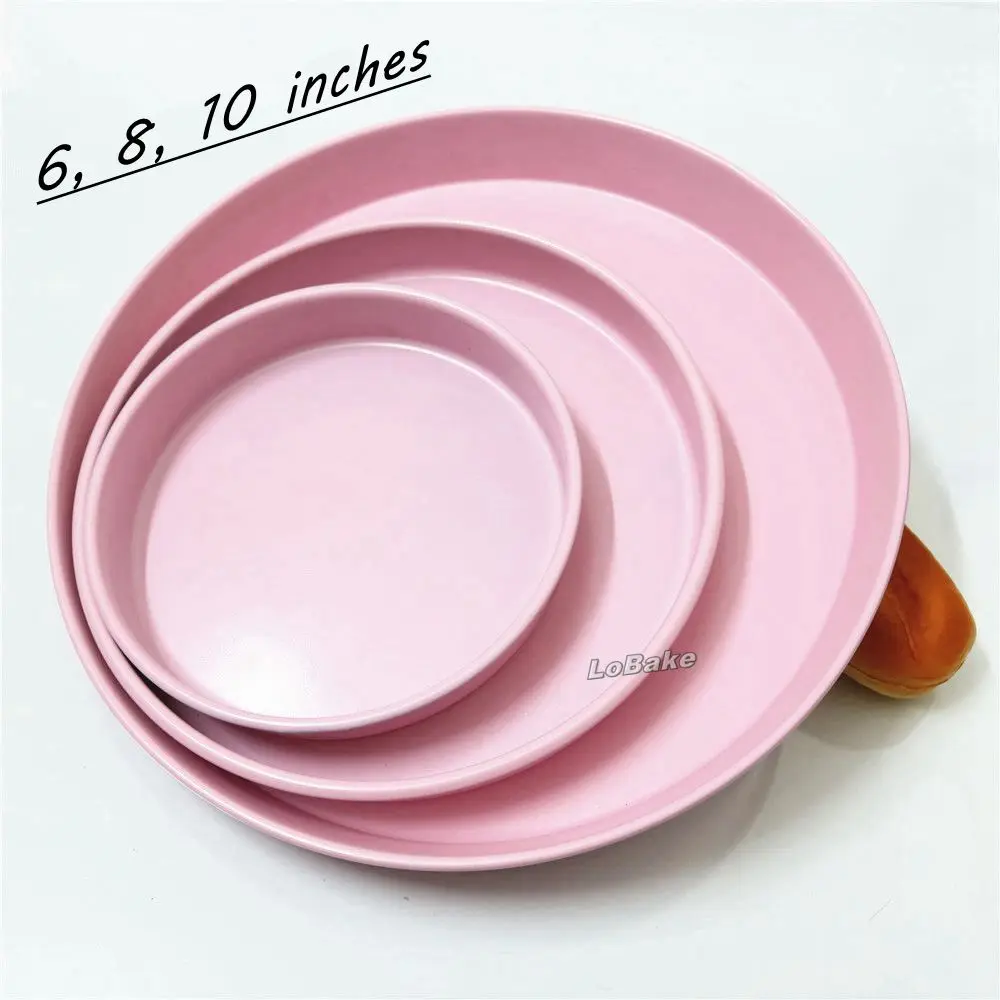 (3 units/set) New arrivals pink shallow non-stick 6, 8, 10 inches round shape metal pizza pan cake bakery pans ferramentas