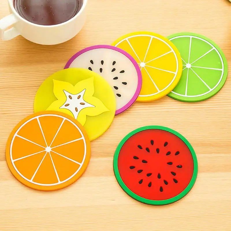 

1 pcs Round cartoon jelly fruit shape cup mat antiskid insulation pad creative bowl pad colorful candy color fruit shape cup mat