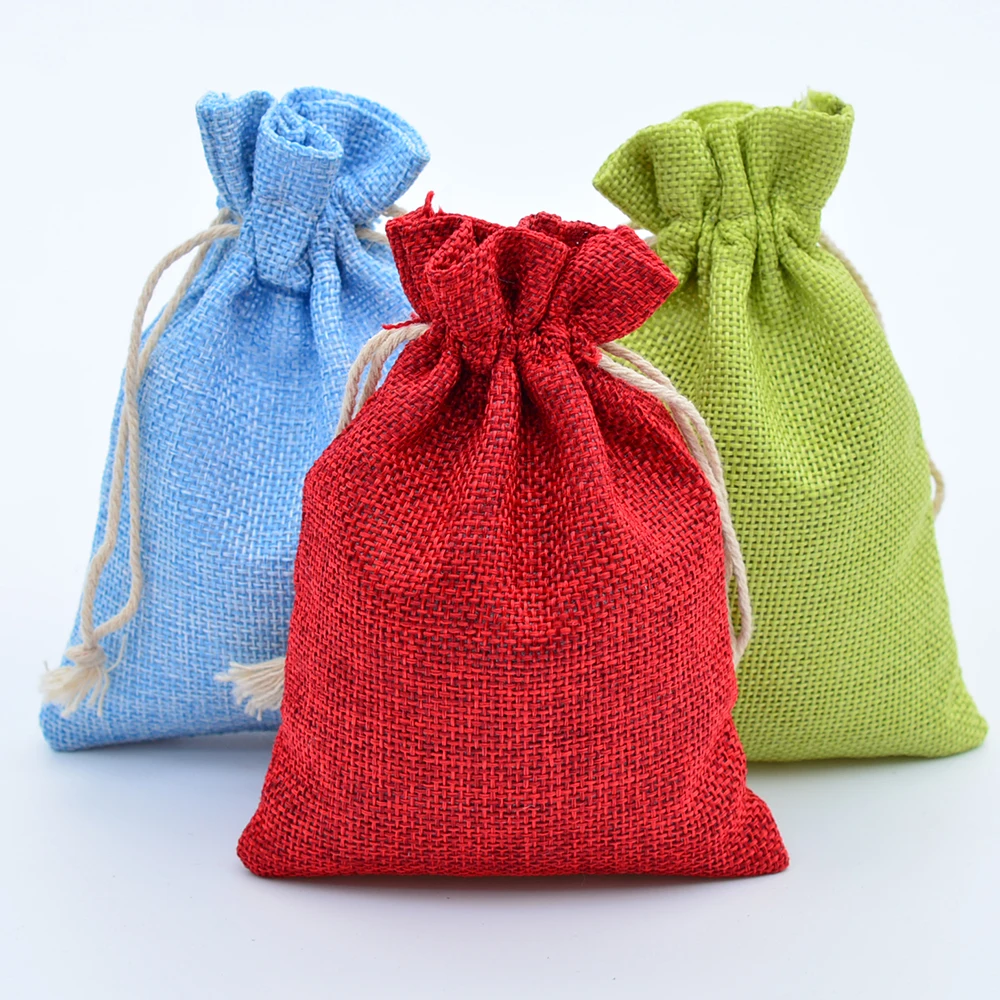 FREE 250pcs 10x13cm Handmade Drawstring packaging burlap Wedding Party Christmas Gift Bags pouches jute Bags