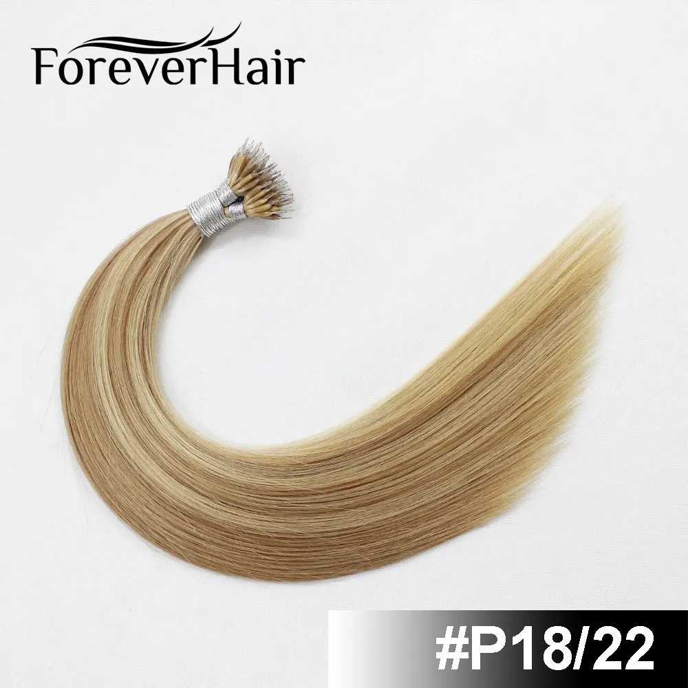 FOREVER HAIR Remy Nano Ring Menselijk Natuurlijk Haarverlenging 0,8 g/s 16 "18" 20 "Keratine Recht Europees Micro Kralen Haar 50 Stuks